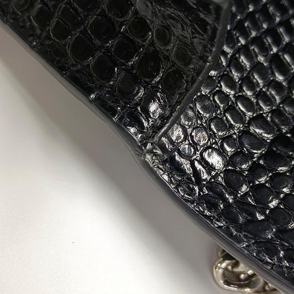 [Pre-Owned] Saint Laurent Sunset Croc Effect Shoulder Bag 'Black' - Very Good #UV8BQE