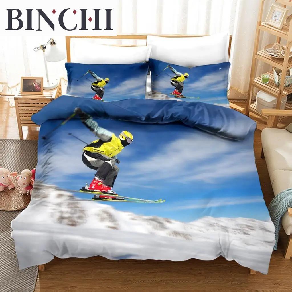 Ski Duvet Cover Microfiber Extreme Sports Theme Twin Bedding Collection Winter Sport Ski Snow Mountain Landscape Queen King Quilt Cover