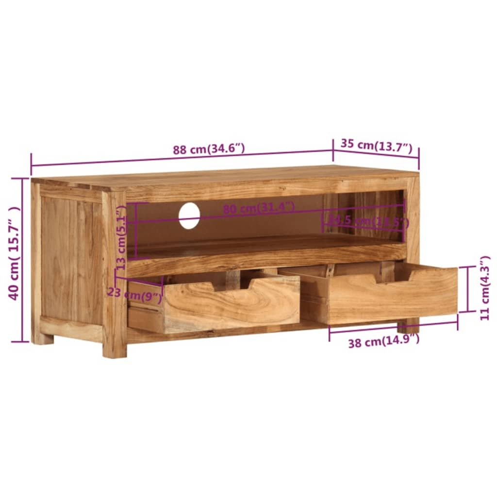 TV Stand 88 x 35 x 40 cm Solid Acacia Wood