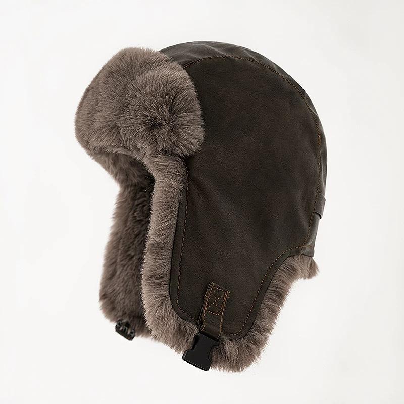 Кожаная шапка Lei Feng Hat Мужская зимняя утолщенная пилотская термошапка женская защита ушей от северо-восточного ветра и холода для езды на велосипеде Локомотивная шапка