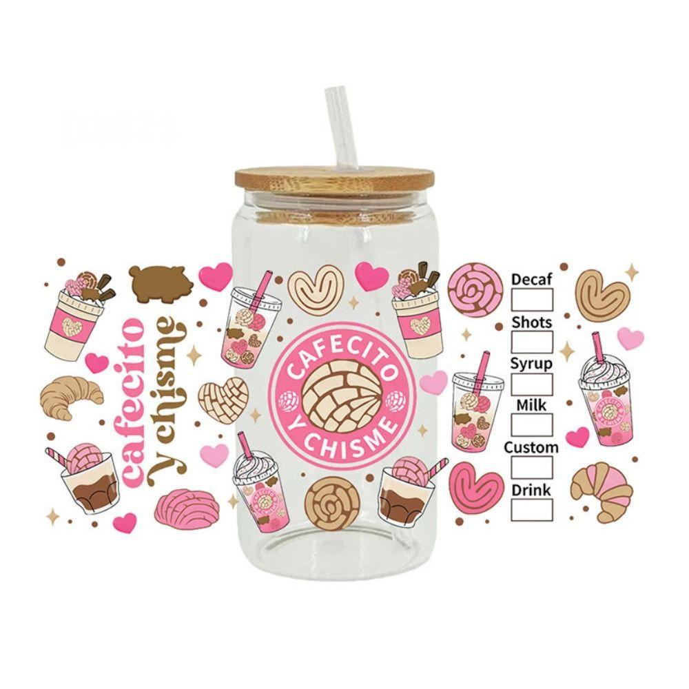 Кофейные печатные 3D УФ-наклейки для переноса DTF Водонепроницаемые наклейки на чашки Новые обертывания для чашек 16 унций