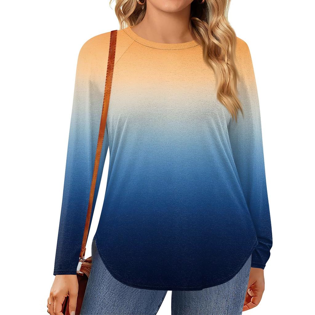 Womens Plus Size Tops Long Sleeve Shirts Round Neck Flowy Tunic Casual Loose Blouse L-5X