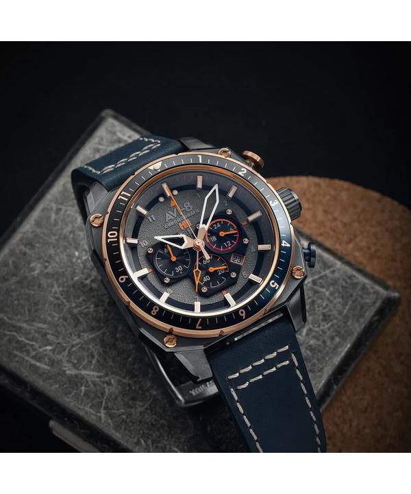 AVI-8 Hawker Hunter Atlas Dual Time Chronograph Угольно-серый циферблат Кварцевые AV-4100-07 Мужские часы