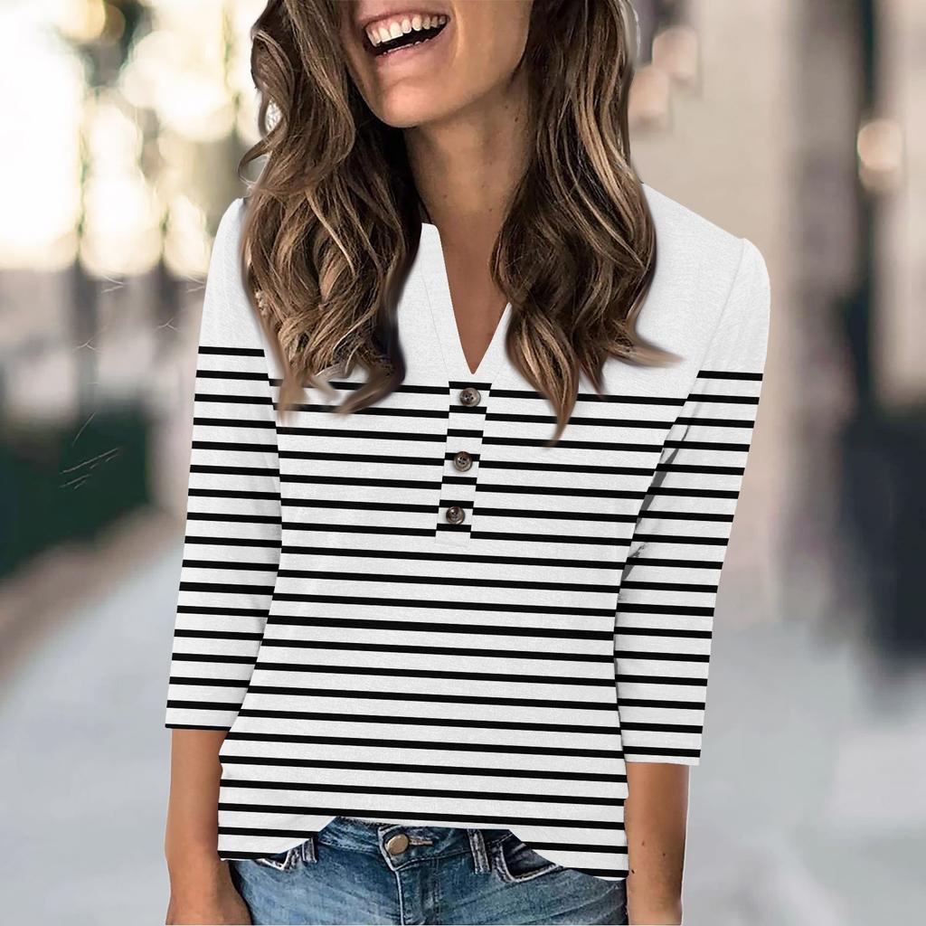 Женская мода повседневный свободный топ с рукавом 3/4 и круглым вырезом