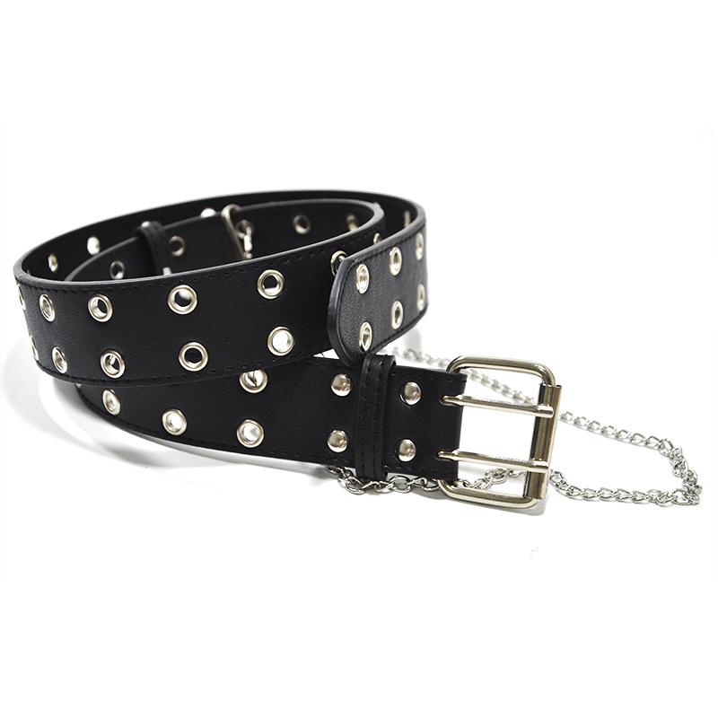 Женский ремень в стиле панк с двухрядной пряжкой и круглыми отверстиями
