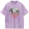 Mens Linear Moon Washed Tshirt 230g Summer Cotton Bleached Tshirt Tops Vintage Loose Bleached Tshirt Casual Tees