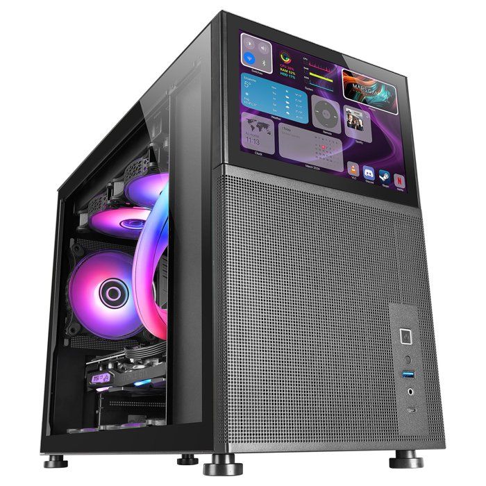 Boîtier PC Micro-ATX - Mars Gaming - MC-LCD - Écran LCD IPS 8" - Verre Trempé - Noir