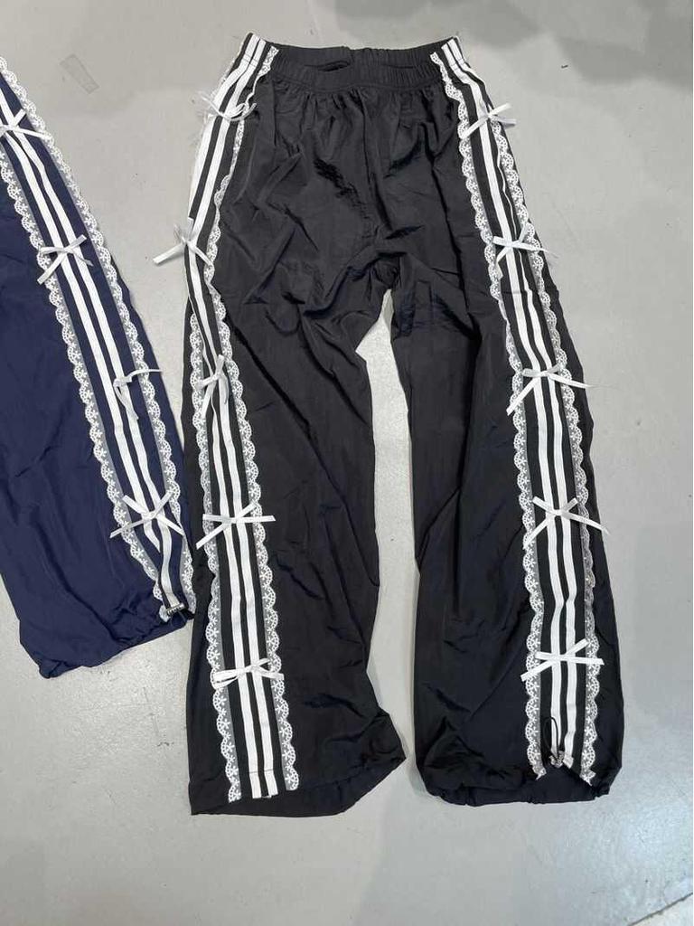 Осенние шикарные спортивные штаны с кружевной кромкой и бабочкой на резинке на талии для похудения