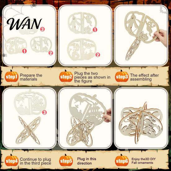 Blank Wood Chips for Painting Halloween Pumpkin Wooden Craft Kit, 17cm DIY Unfinished Slice Shapes Kids, Hollow Cutouts Painting, Fall Themed