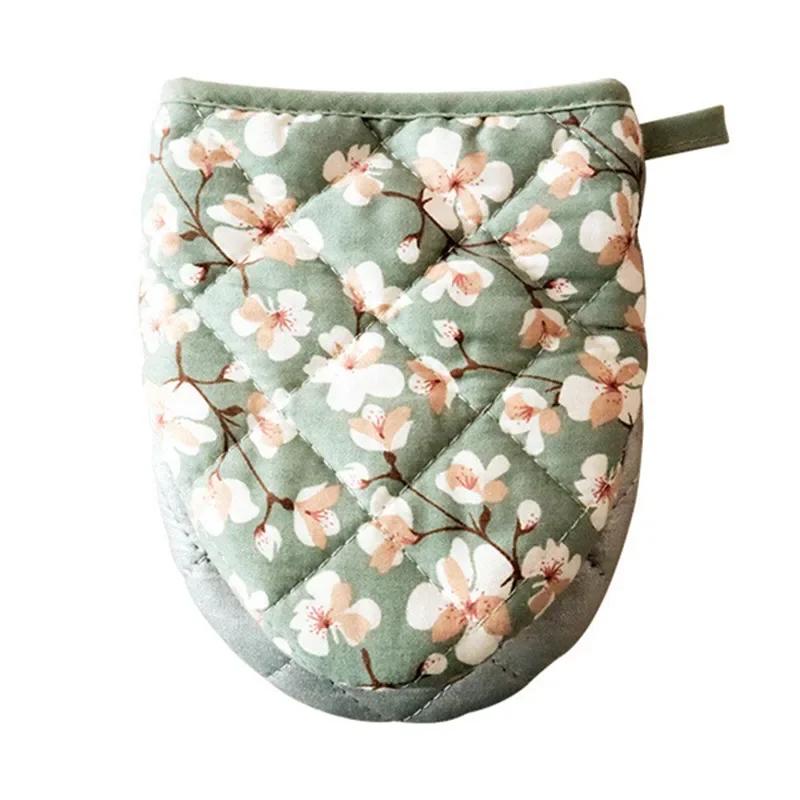 Цветочные хлопковые пекарские перчатки с принтом для духовки, для домашнего использования, кухонные, термостойкие, ручной зажим в форме сердца, теплоизоляционная подставка