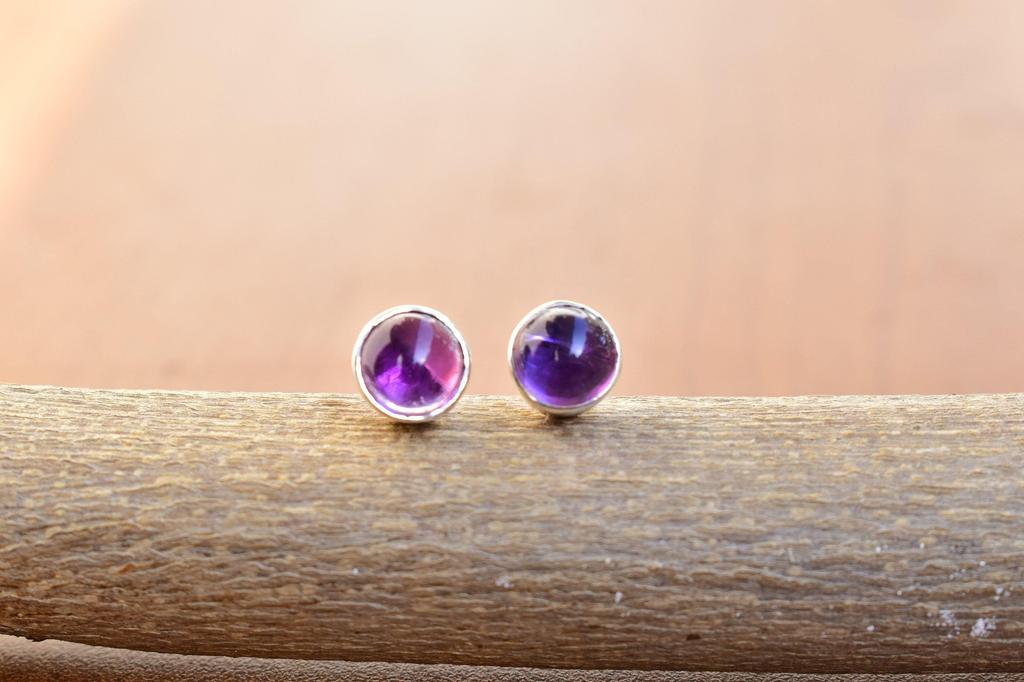 Natural Amethyst Stud Earrings , 925 silver Studs with push lock, Everyday Earrings , Small Studs , daily wear studs , amethyst earrings