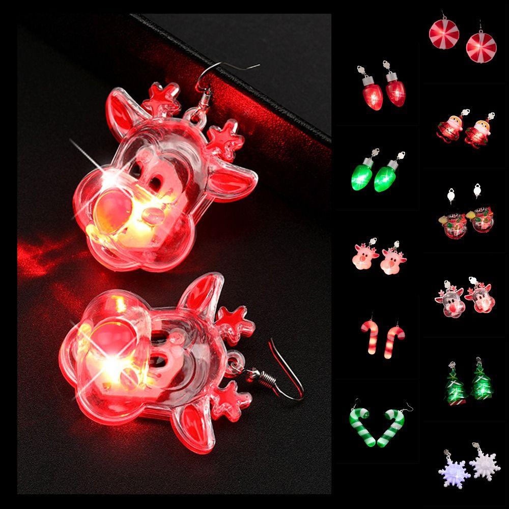 Electric Xmas Dangle Ear Clips Candy Cane Glowing Xmas Dangle Earrings Unisex