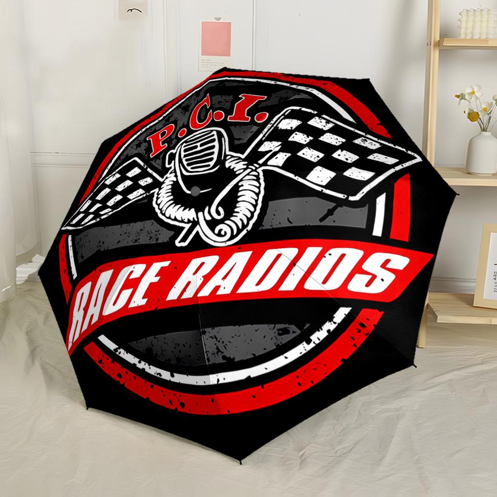 Pci Race Radios Logo Compact Travel Automatic Umbrella Compact 8-Rib Lightweight Foldable Design All-Season Travel Compact Folding Umbrella