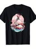 For Allseason Wear) UnisexS Vintage Sakura Garden Graphic TShirt Short Sleeve Round Neck Japanese Cherry Blossom An