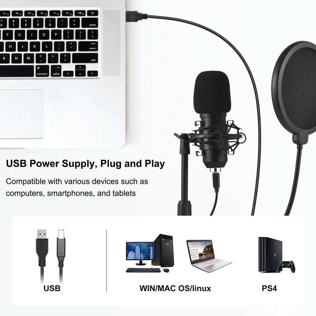USB-микрофон, комплект игровых микрофонов, кардиоидный конденсаторный микрофон для подкастов с настольной подставкой, амортизирующее крепление