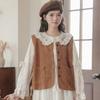 All Match Button-up Short Coats Round Neck Waistcoat Women Simple Vintage Corduroy Vests  Ladies