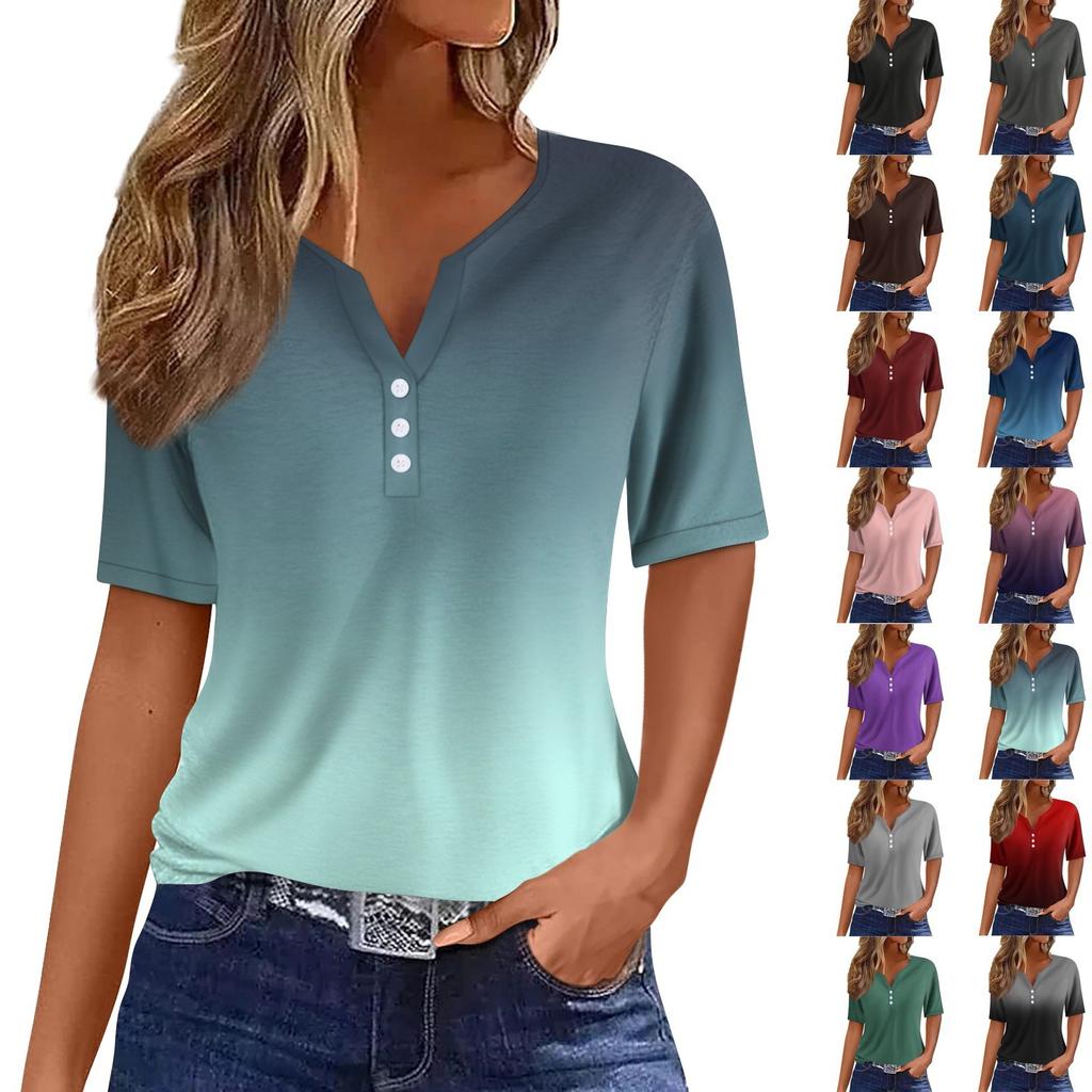 Women's T Shirt Tee Print Button Short Sleeve Daily Weekend Fashion Basic V- Neck Regular Top
