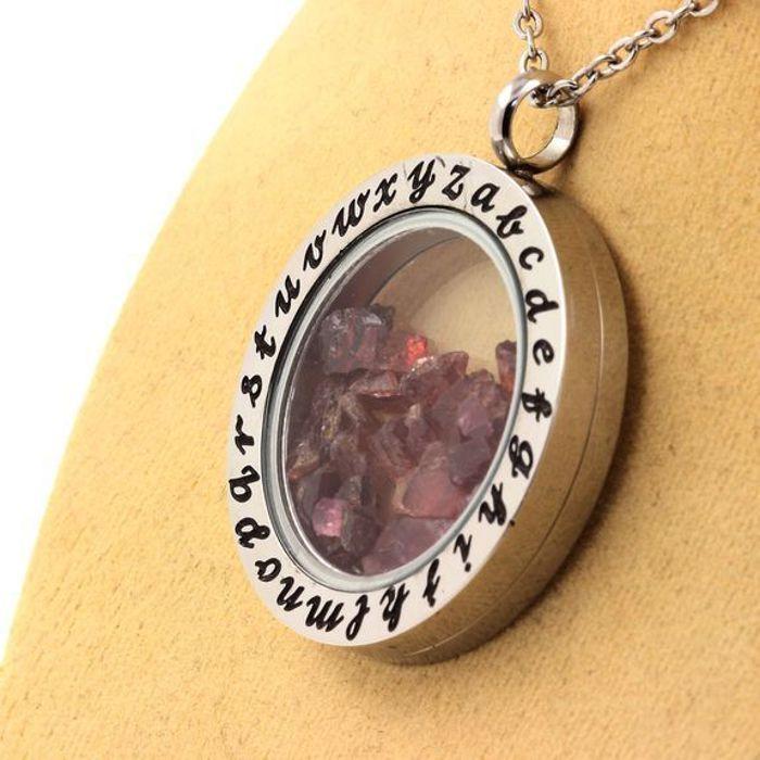 Stones and Minerals. Raw Rhodolite Garnet Necklace. Alphabet Model.