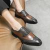 European Station Fashion Block Shoes Men Pointed Lace Up Business Office Dress Shoes Banquet Wedding Shoes Size 38-48 Men Shoes