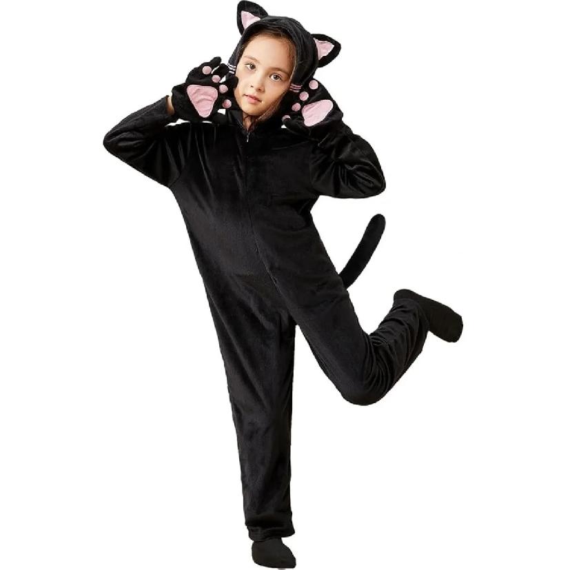 Hot Sale Black Cat Leopard Cat Cosplay Costume Anime Pajamas Animal Onesies Kigurumi Christmas Halloween Jumpsuit Party Gift