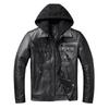 Chinese Size Removable Hooded Leather Jacket Men Genuine Cowhide Leather Coat Slim Biker Clothing Mens Coat Winter Veste Cuire Homme