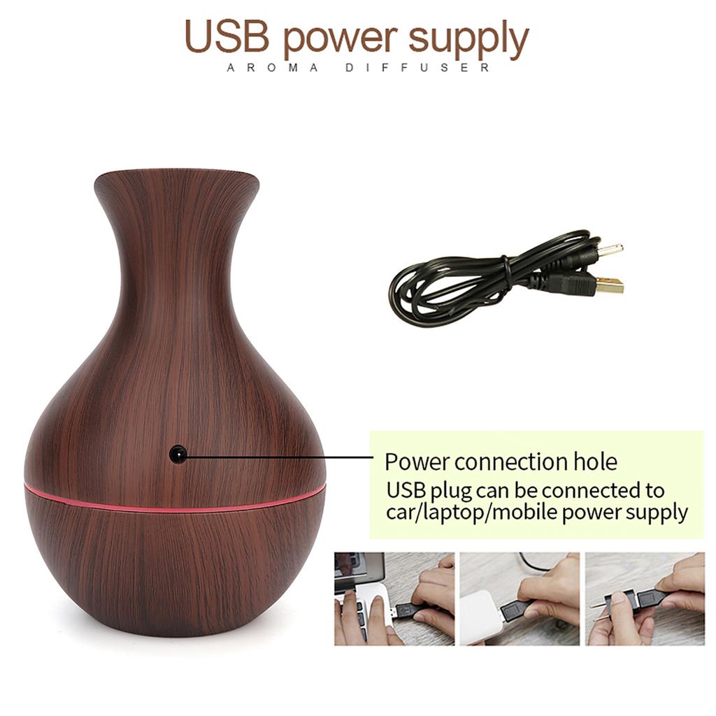 USB LED ультразвуковой деревянный увлажнитель воздуха очиститель с 7 цветами света для дома (Темное дерево с текстурой)
