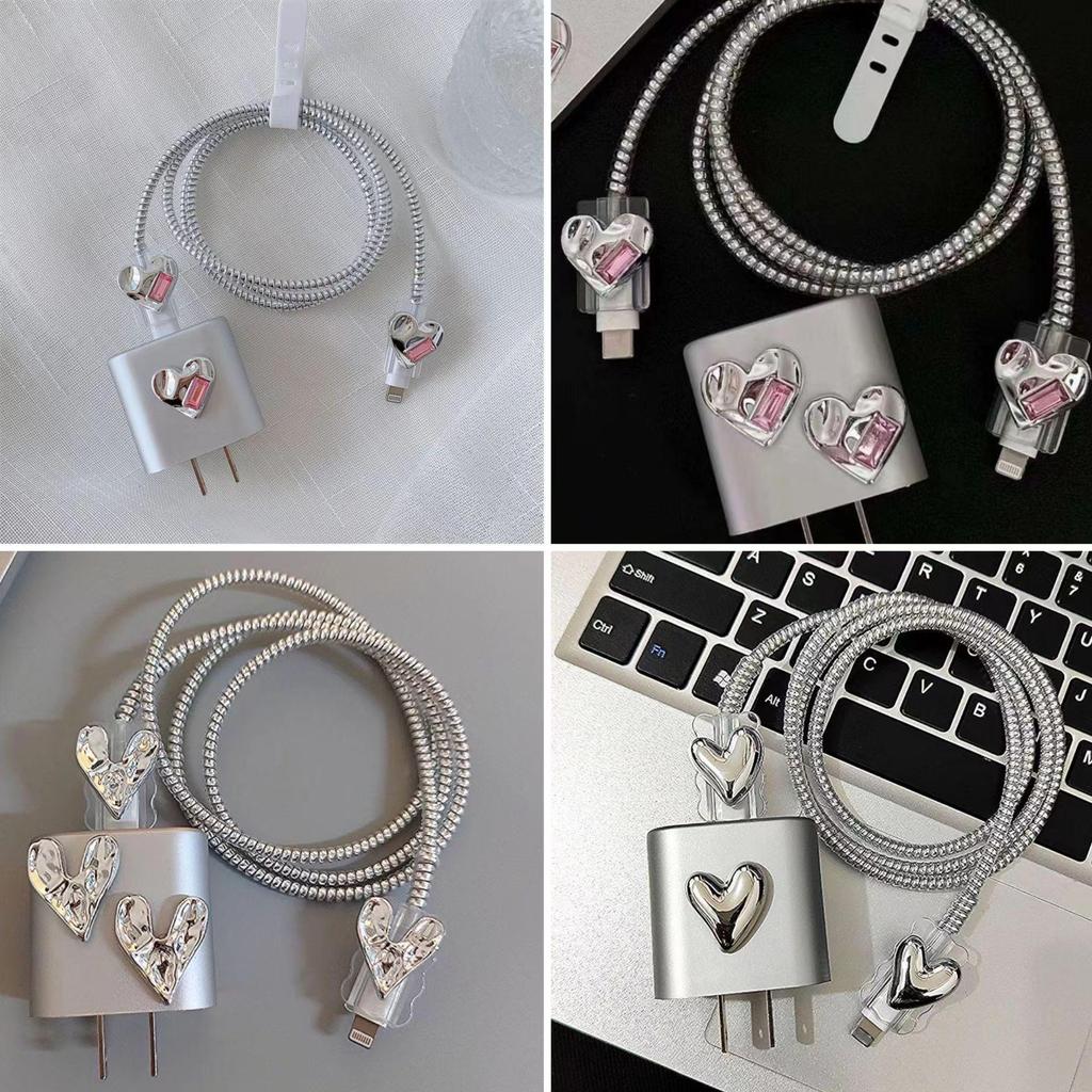 Rhinestone Heart Bear Charger Cover Set for Apple 18/20 EU/US - 5 Pieces