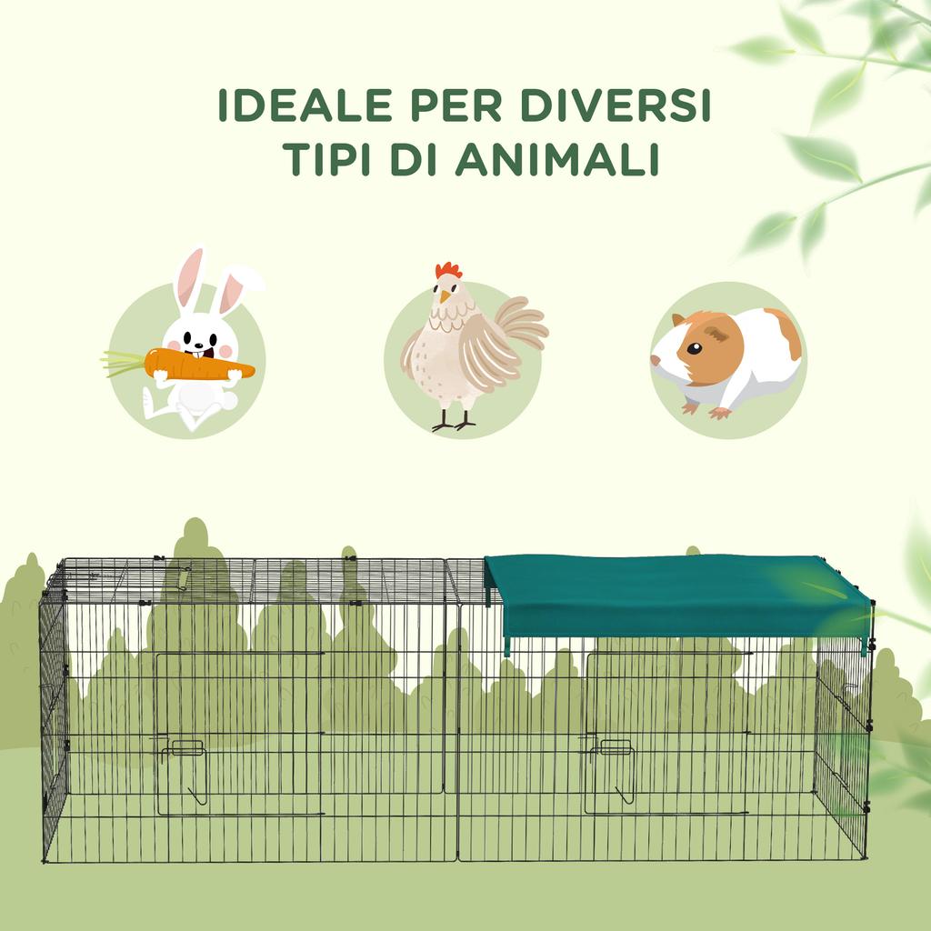 Outdoor and Indoor Rabbit Cage with Steel Roof, 220x85x70cm, Green