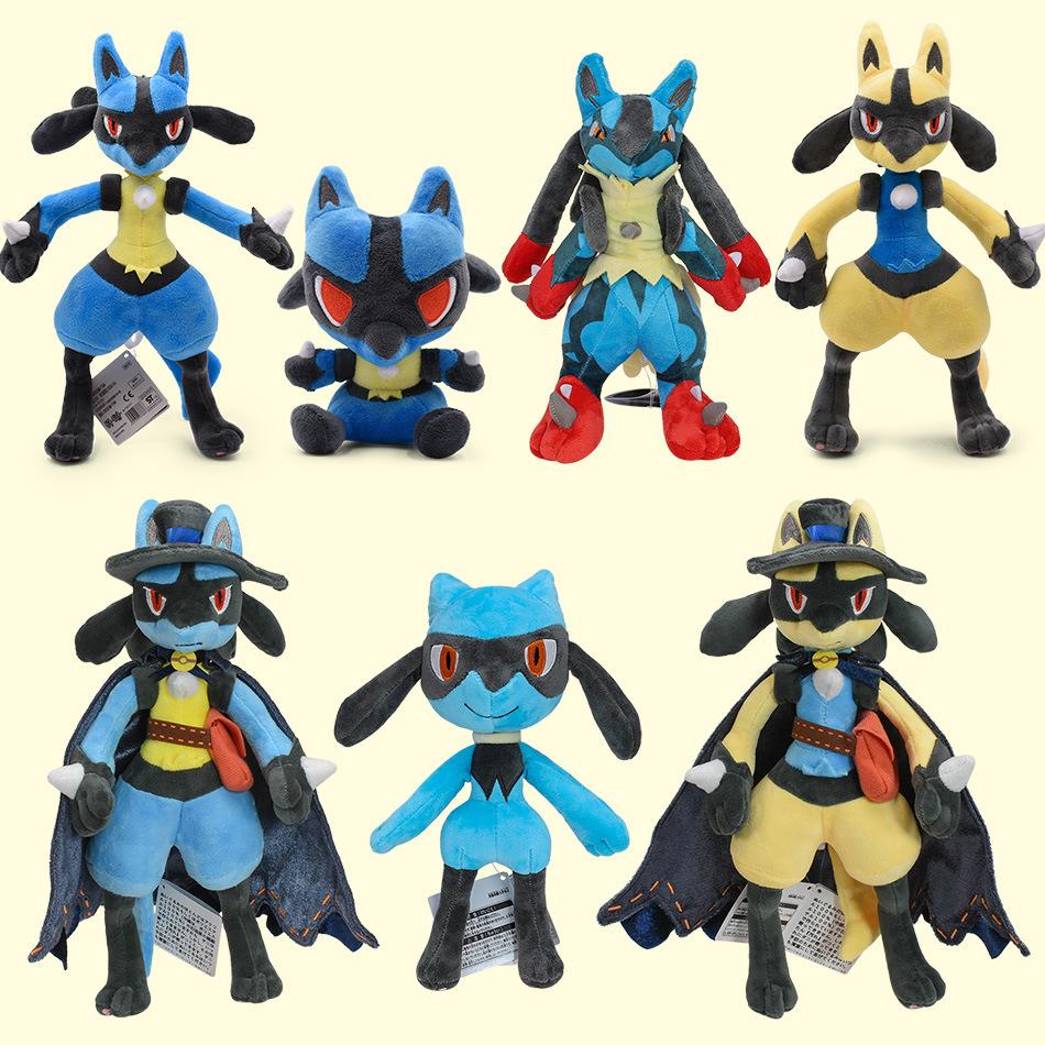Shiny Mega Lucario Plush Toy - Standing Pose Anime Stuffed Animal, Riolu Evolved Form Soft Kawaii Collectible Doll Gift for Kids