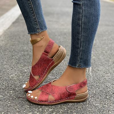 Летние новые сандалии женские большого размера толстая подошва однотонные с открытым носком крест на липучке повседневная женская обувь