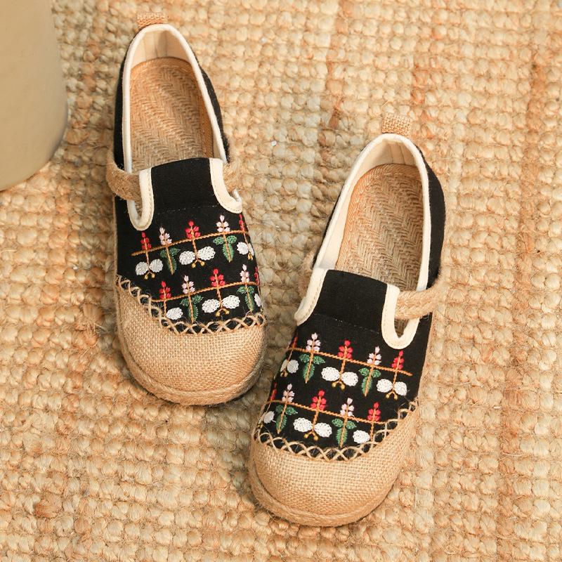 Женские удобные дышащие туфли без застежек с круглым носком, вышитые туфли на плоской подошве из хлопка и льна в этническом стиле, весна-лето