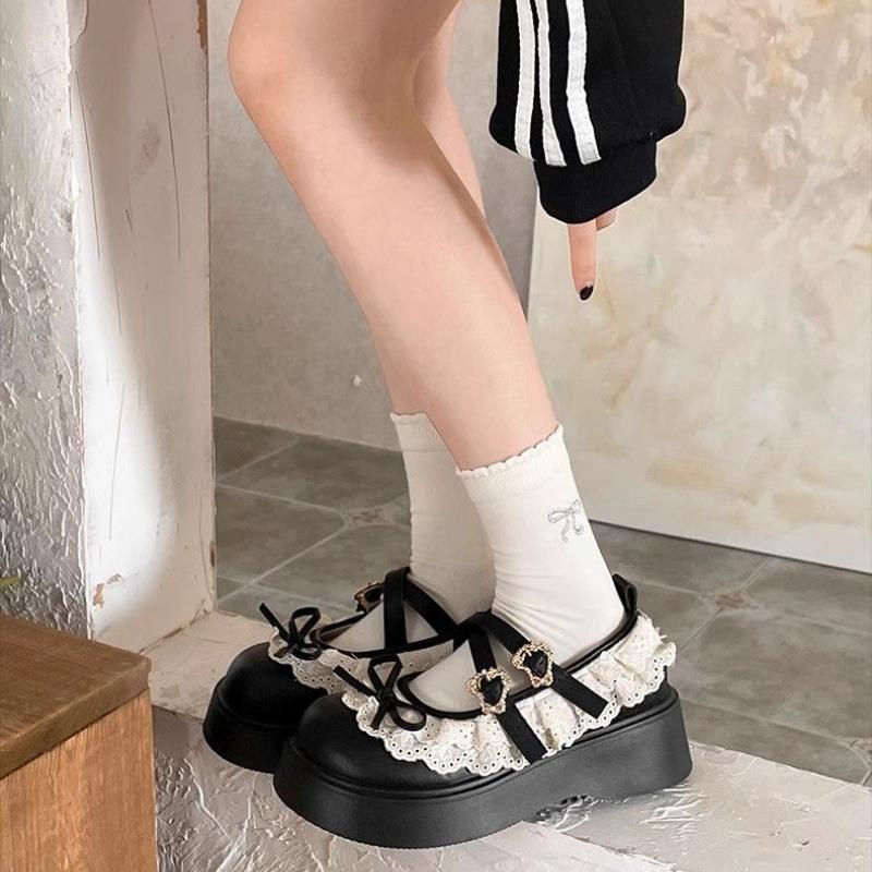 Модные женские туфли-лодочки на платформе Каваи Черные женские туфли Мэри Джейн с бантом Круглый носок Корейский стиль Быстрая доставка Распродажа Весенняя мода