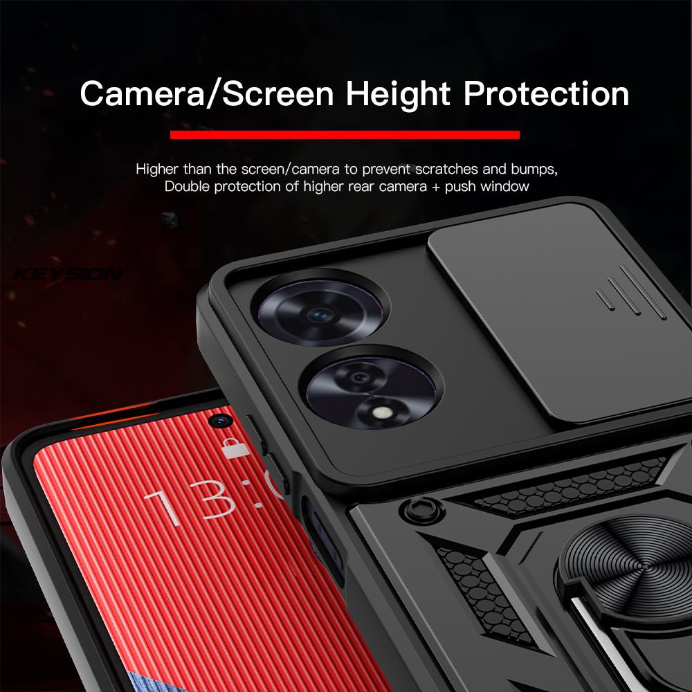Armor Keysion Shockproof For Case Oppo A60 Slide Push Pull Camera Lens Protection Ring Stand Phone Back Cover For Oppo A60 4g