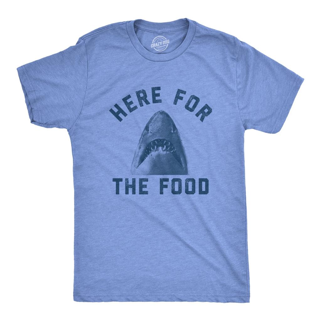 Mens Here for The Food T Shirt Funny Shark Novelty Great White Graphic Tee