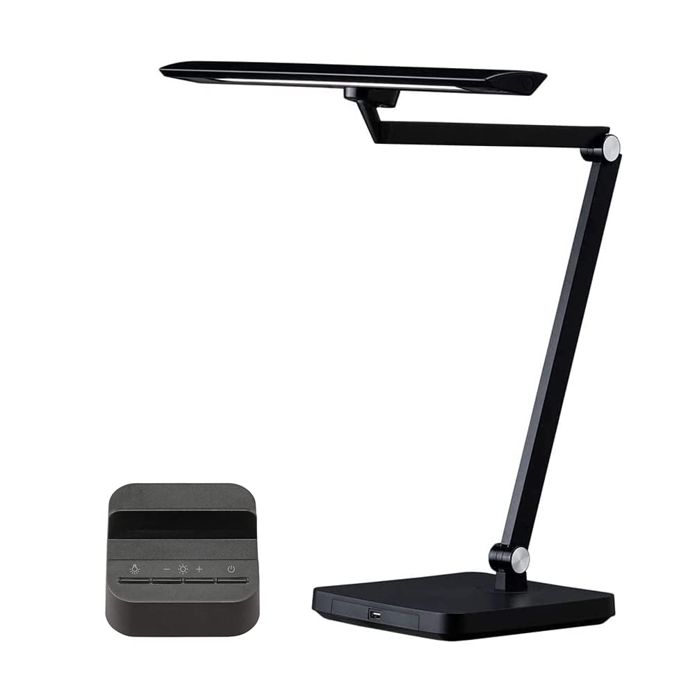 and Iris Ohyama Desk Lamp with Dimmable and Handheld Remote Smartphone USB Symmetrical Black Energy-saving eye-friendly Base, Color-Adjustable,