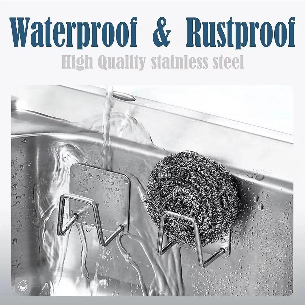 6pcs Stainless Steel Wall Adhesive Storage Organizer Fast Drying Rack Pot Lid Holder Sink Sponge Hooks Drain Kitchen Household Organizer