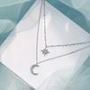 Simple Double Layer Star Moon Pendant Necklace Light Luxury Inlaid Diamond Clavicle Chain For Women  Jewelry