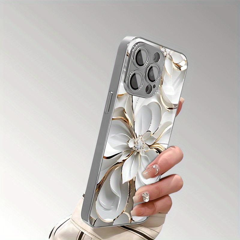 Масляная живопись Белые цветы Закаленное стекло Гальванизированный Чехол для телефона Для iPhone 17 16 15 14 13 12 11 Pro Max Plus 16E 17 Air Cover