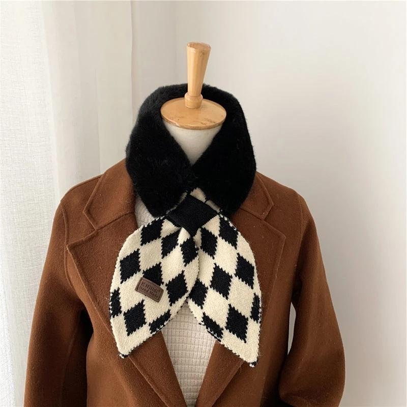 Unisex Winter Warmth Thick Knitted Fishtail Stitching Plush Collar Ladies Solid Color Wild Windproof Neck Soft Scarf