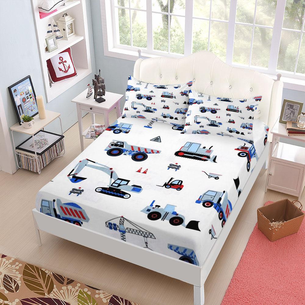 Construction Factory Children Fitted Sheet Set King Queen Double Full Size Bed Linen Set