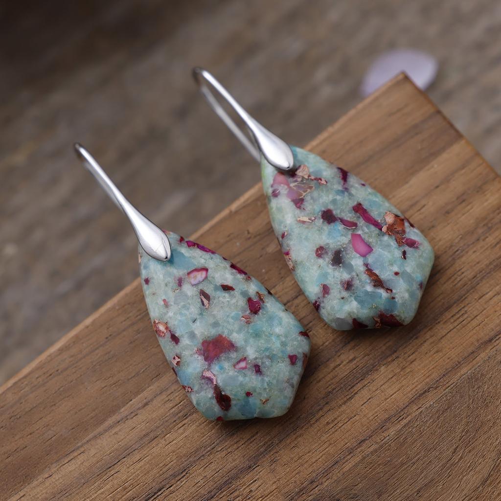 Bohemian Colored Emperor Stone Geometric Pendant Earrings Earrings European and American Popular Jewelry