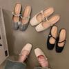 2024 New Square Toe Flats Mules Shoes Fashion Low Heel Mary Jane Shoes Casual Slippers Shallow Buckle Soft Sole Zapatos De Mujer