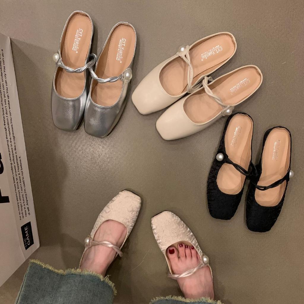 Мода 2024 года, новые туфли-мюли с квадратным носком, модные туфли Мэри Джейн на низком каблуке, повседневные тапочки с мелкой пряжкой и мягкой подошвой, женские туфли