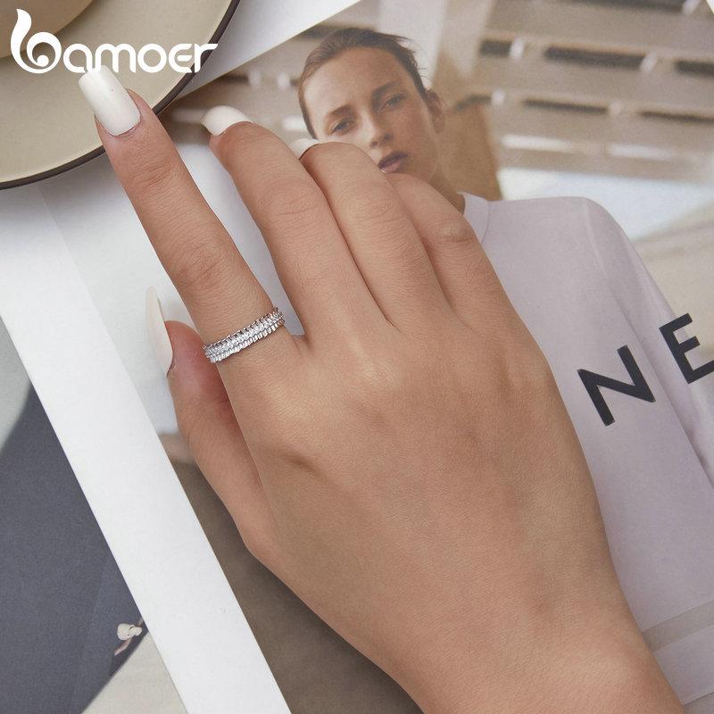 BAMOER стерлингового серебра 925 пробы с кружевной кромкой и цирконием, кольцо на палец для женщин, подарок на годовщину, ювелирные изделия, размер 6-8