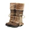 Winter Warm Mid-heel Women's Snow Boots Thick-soled Furry Ball High Boots Big Child Student Warm Ladies Minority Knight Boots