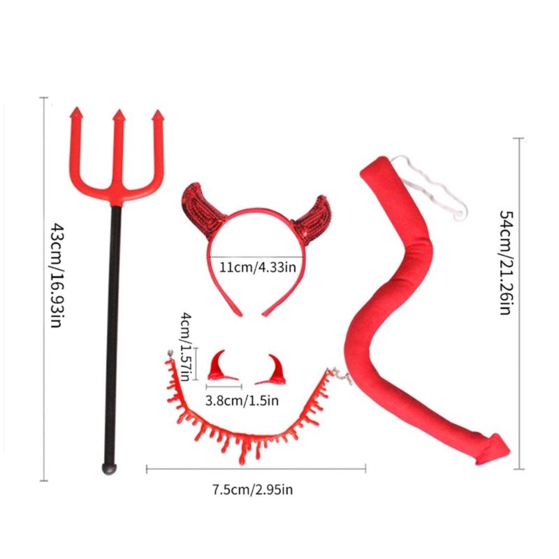 Хэллоуин Дьявольские рога Ободок и Хвост и Чокер Скипетр Хэллоуин Косплей Костюм Аксессуары для Взрослых