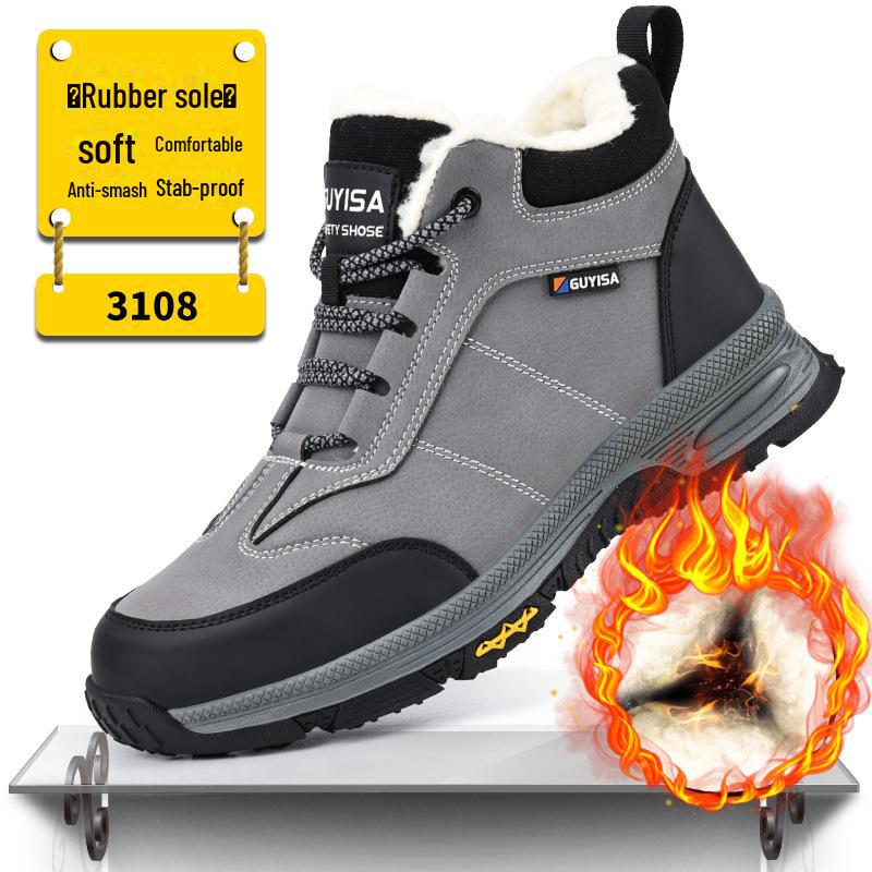 Men's High-Top Waterproof Winter Safety Shoes - Anti-Smash, Anti-Puncture, Velvet & Cotton Lined