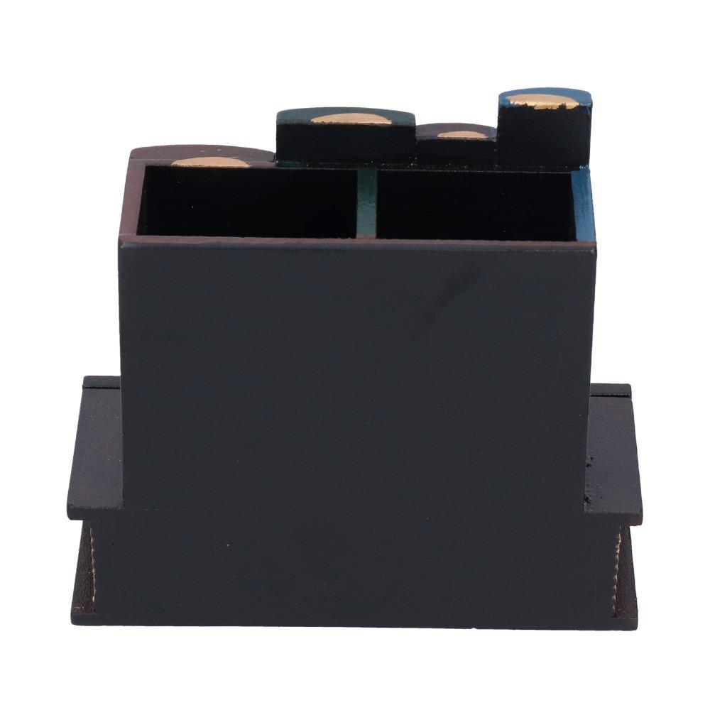 Dark Brown Desktop Stationery Organizer 5.91 X 5.31 X 2.56in Pen Storage Cup  Bedroom