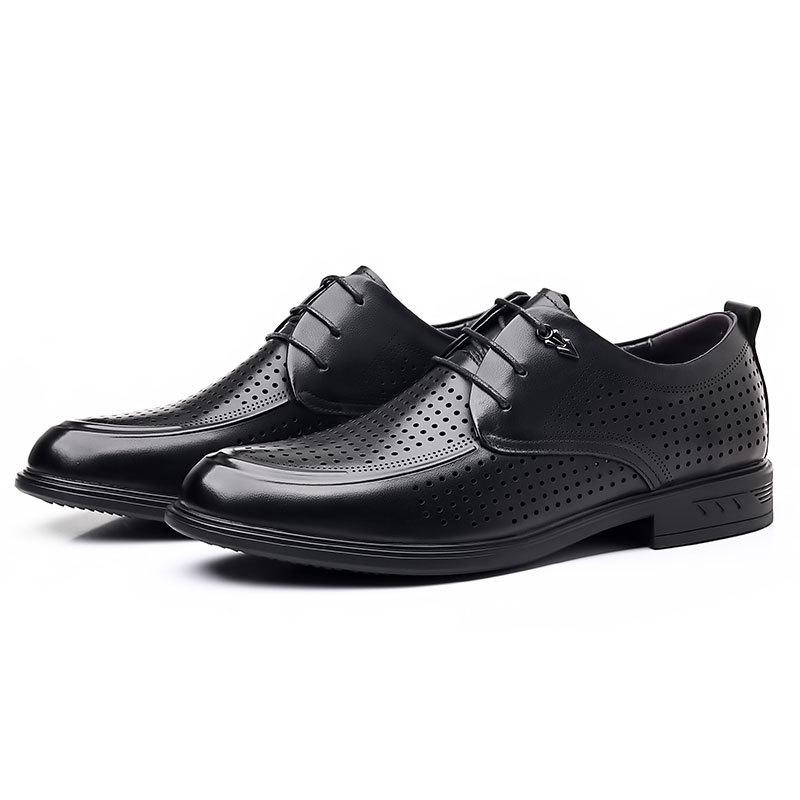 Men's Genuine Leather Breathable Formal Shoes – Top Layer Cowhide, Pointed Toe, Hollow Design, High-End Casual Style
