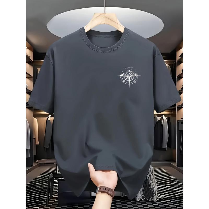 Летняя мужская футболка из 100% хлопка с принтом горного компаса, повседневная, свободная, спортивная, удобная, с круглым вырезом и коротким рукавом